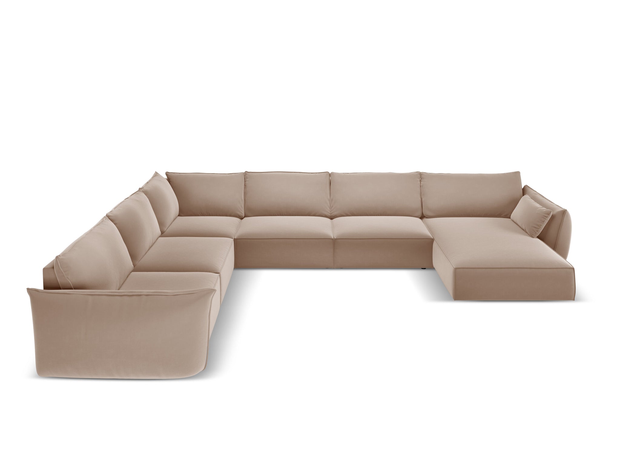 Micadoni Panorama-Ecksofa Kaelle 8-Sitzer Links Samt Beige moebelfaktor