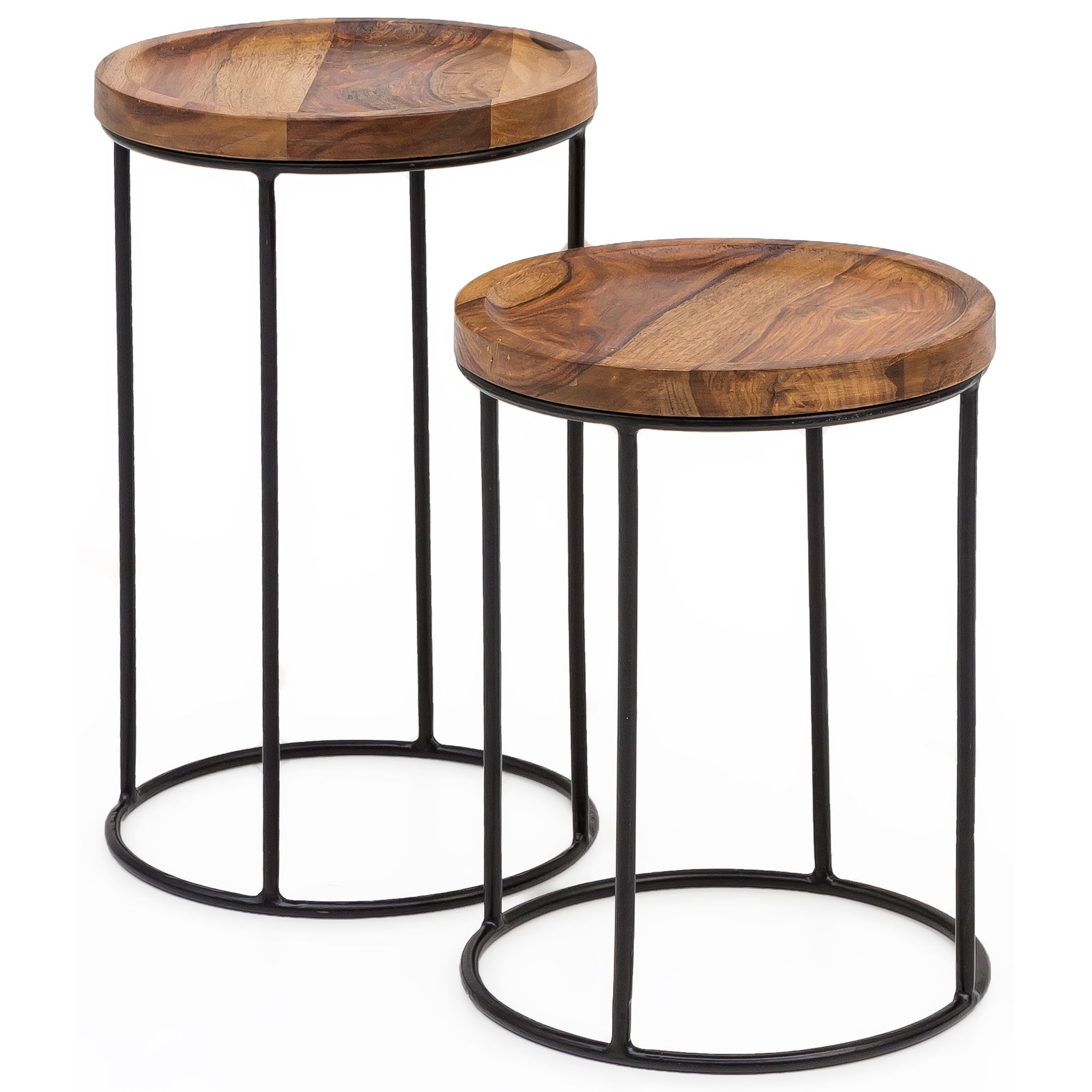 Satztisch 2er-Set Fredskov Sheesham Massivholz Ø 30 cm
