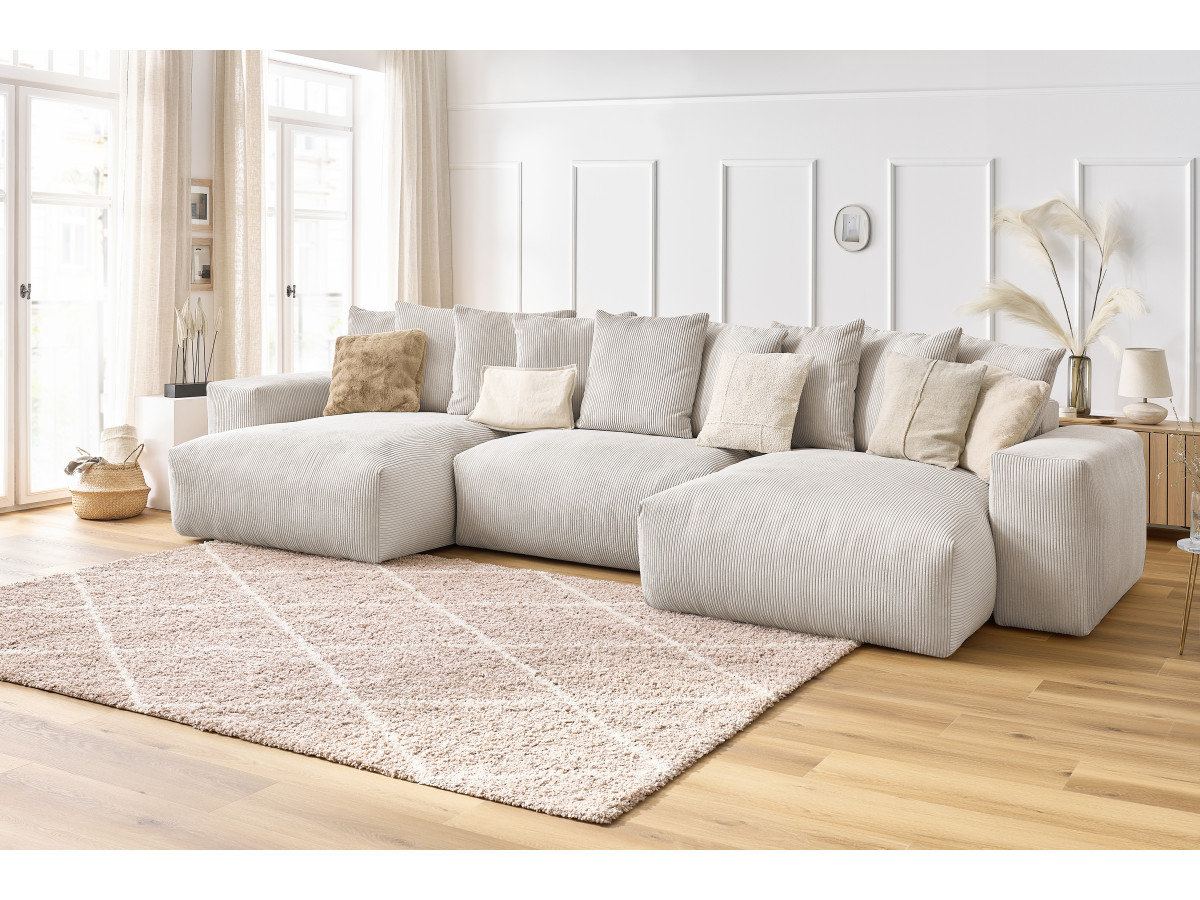 Bobochic Voltaire Wohnlandschaft 420 × 174 cm Cordsamt Beige