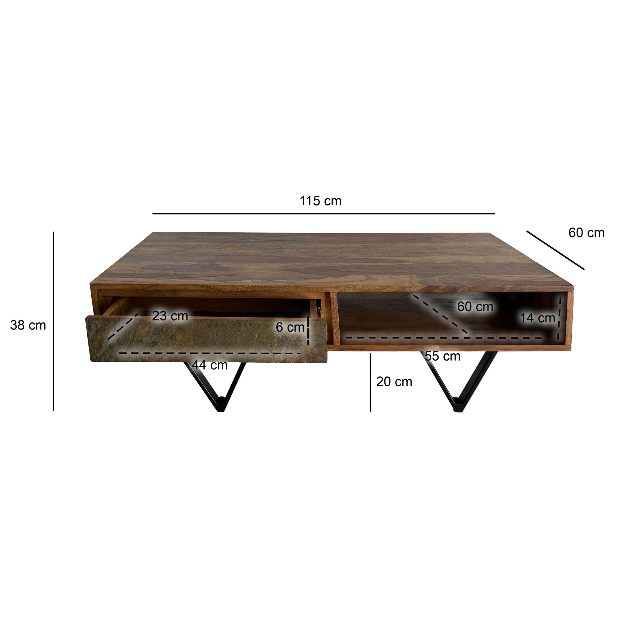 Couchtisch Hamaroy Massivholz Dunkelbraun 115 × 60 × 38 cm