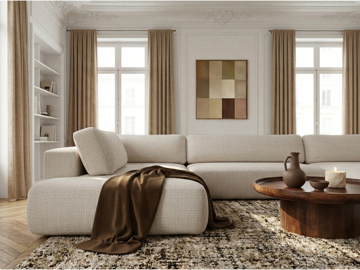 Bobochic Denise Wohnlandschaft Strukturstoff Beige Ecke rechts