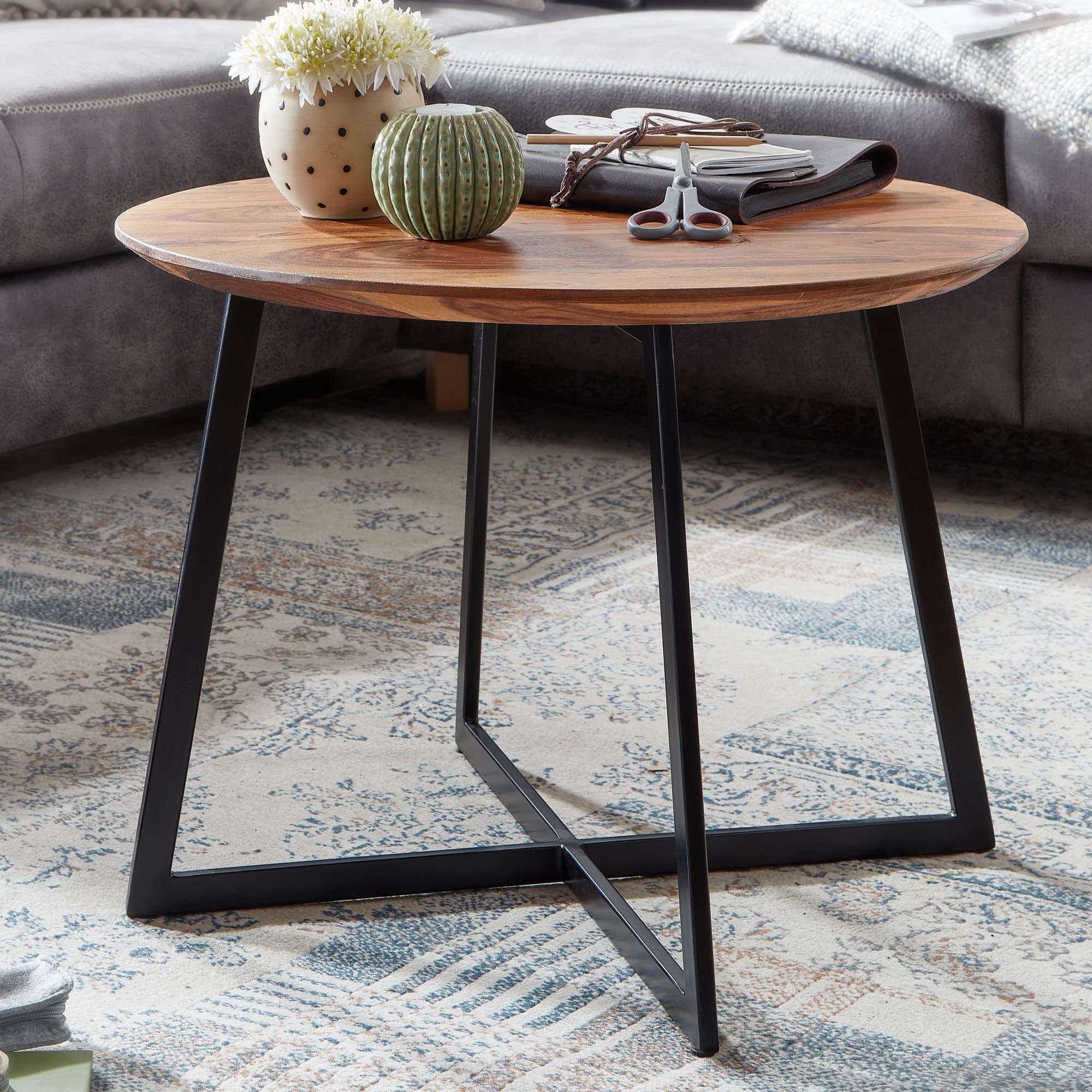 Couchtisch Laxamyri Sheesham Massivholz Ø 60 cm