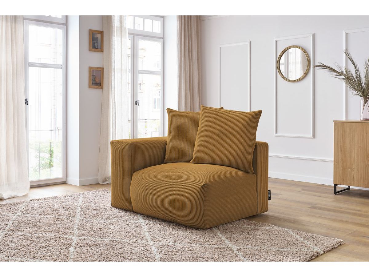 Bobochic Voltaire Sofamodul 1-Sitzer 130 × 100 cm Cordsamt Gelb Ecke links