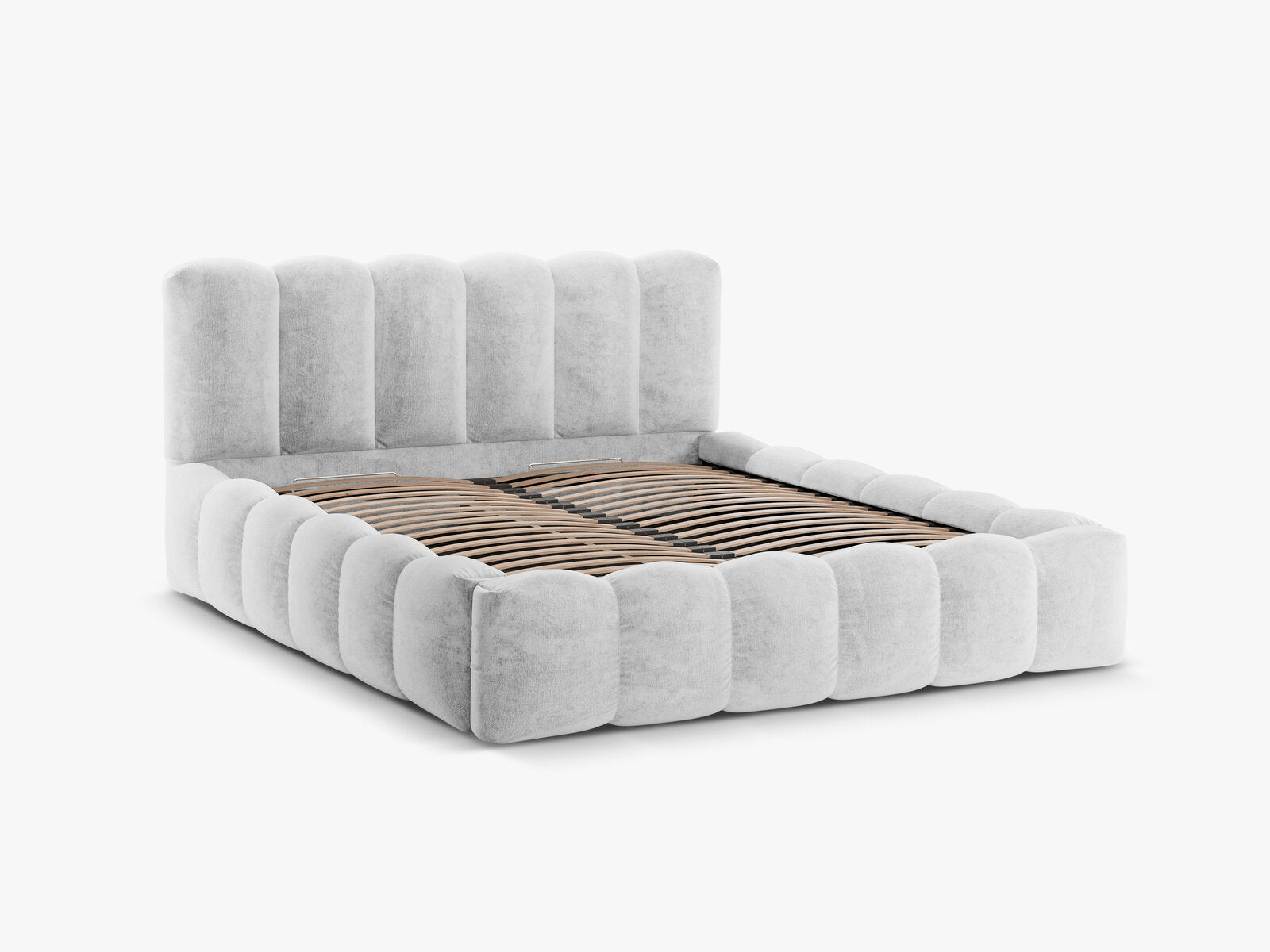 Micadoni Stauraumbett mit Kopfteil Lupine Chenille Loris Silber