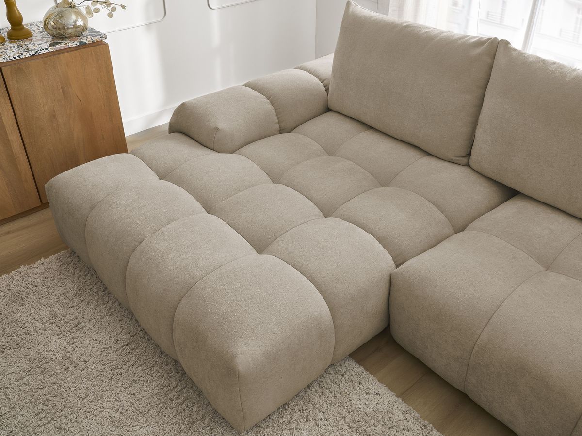 Bobochic Everest Ecksofa mit Schlaffunktion und Bettkasten 318 × 180 cm, 3 Kissen Strukturstoff Taupe Ecke links