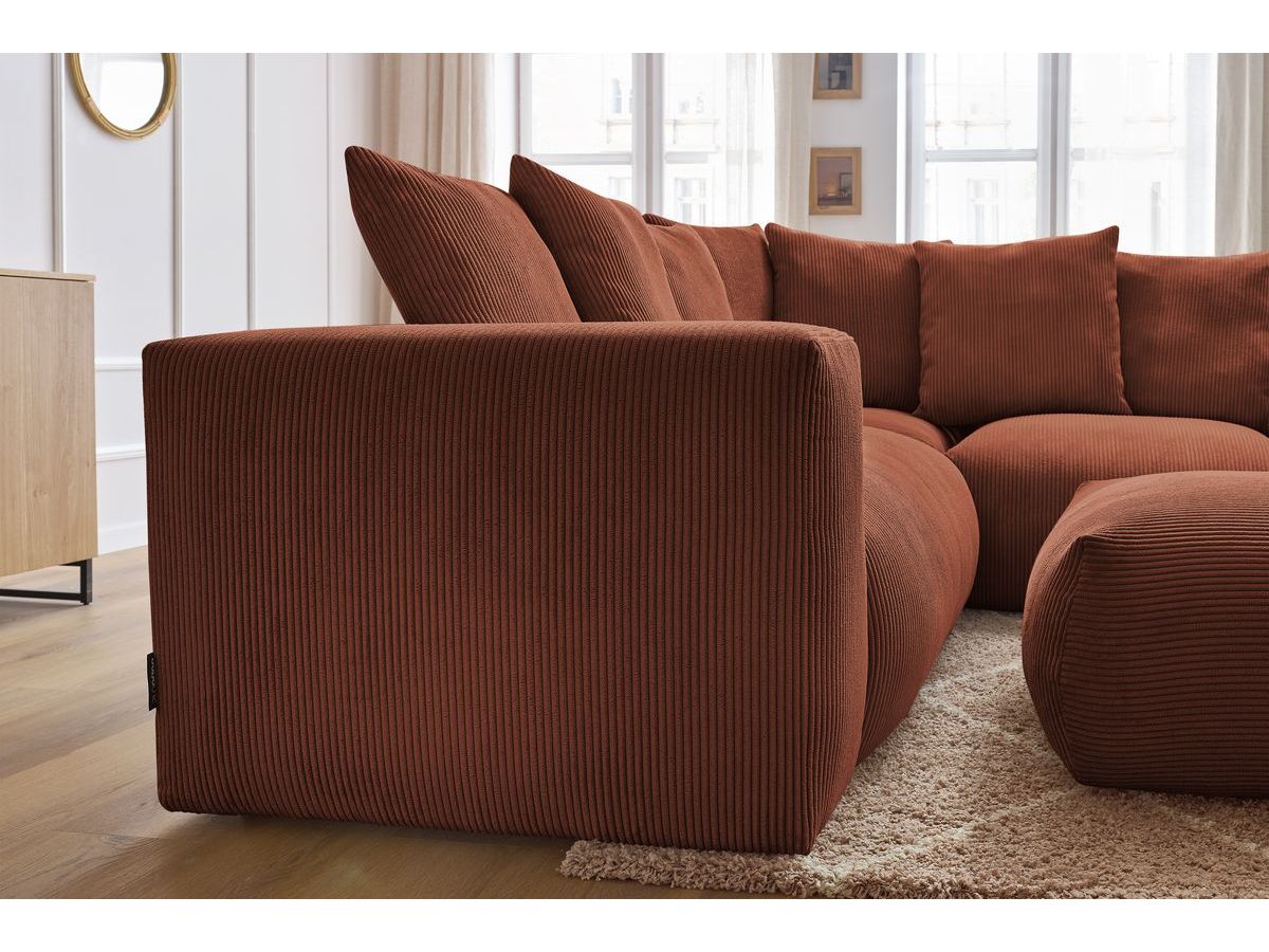 Bobochic Voltaire Ecksofa mit Pouf 268 × 214 cm Cordsamt Orange Ecke rechts