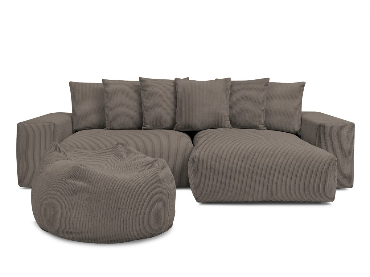 Bobochic Voltaire Ecksofa mit Pouf 310 × 174 cm Cordsamt Taupe