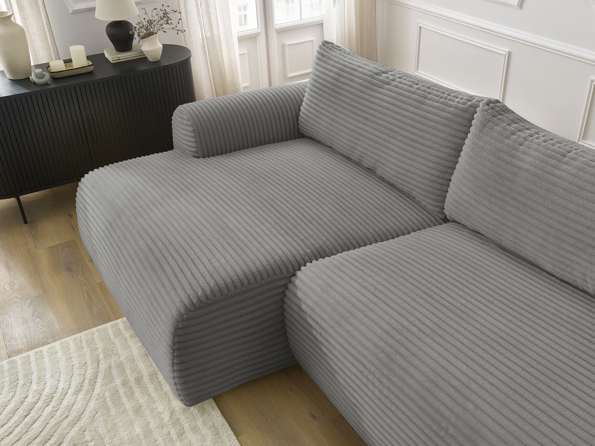 Bobochic Lucien Ecksofa mit Schlaffunktion und Bettkasten 314 × 167 cm Breitcord weich Dunkelgrau Ecke links