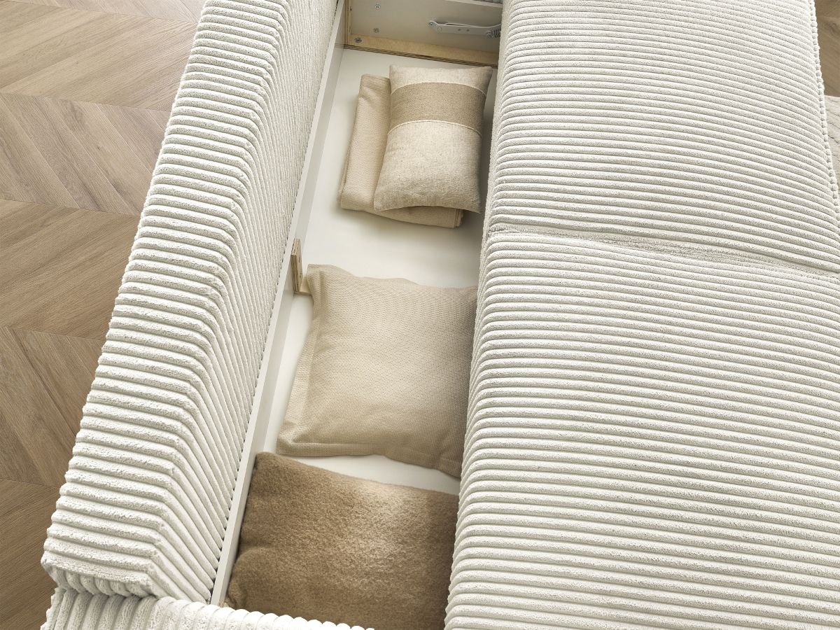Bobochic Chelsea Schlafsofa 3-Sitzer mit Bettkasten Breitcord weich Beige