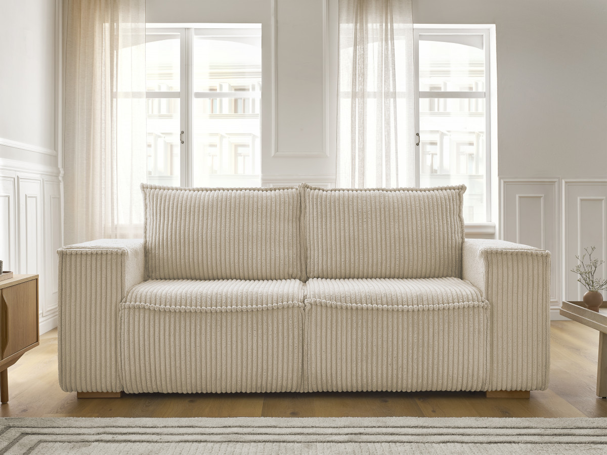 Bobochic Chelsea Schlafsofa 3-Sitzer Cordsamt Taupe, Liegefläche 140 × 200 cm