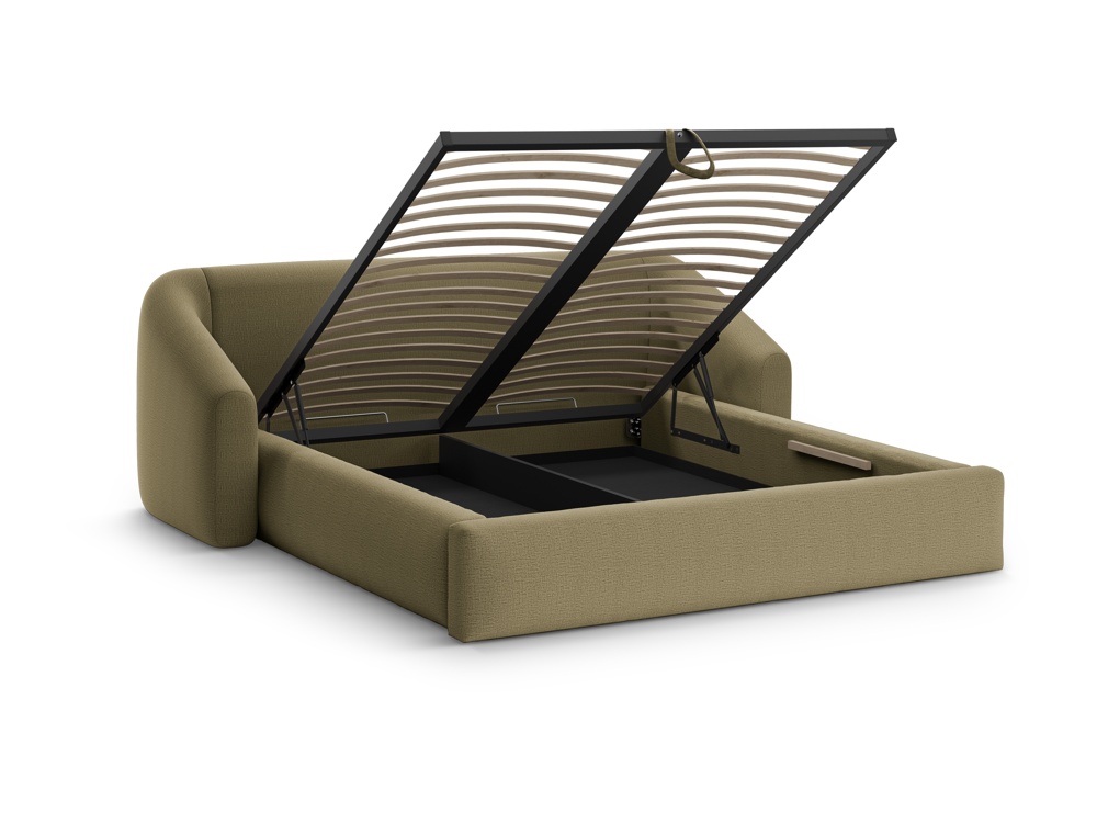 Cosmopolitan Design Stauraumbett mit Kopfteil Campi 160x200 Strukturierter Stoff Moly Grün