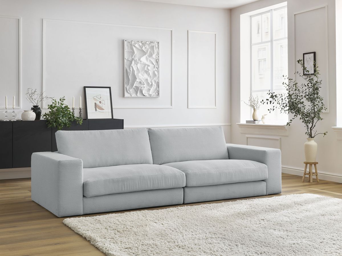 Bobochic Leonard Sofa 3-Sitzer 234 × 109 cm Cordsamt Hellgrau