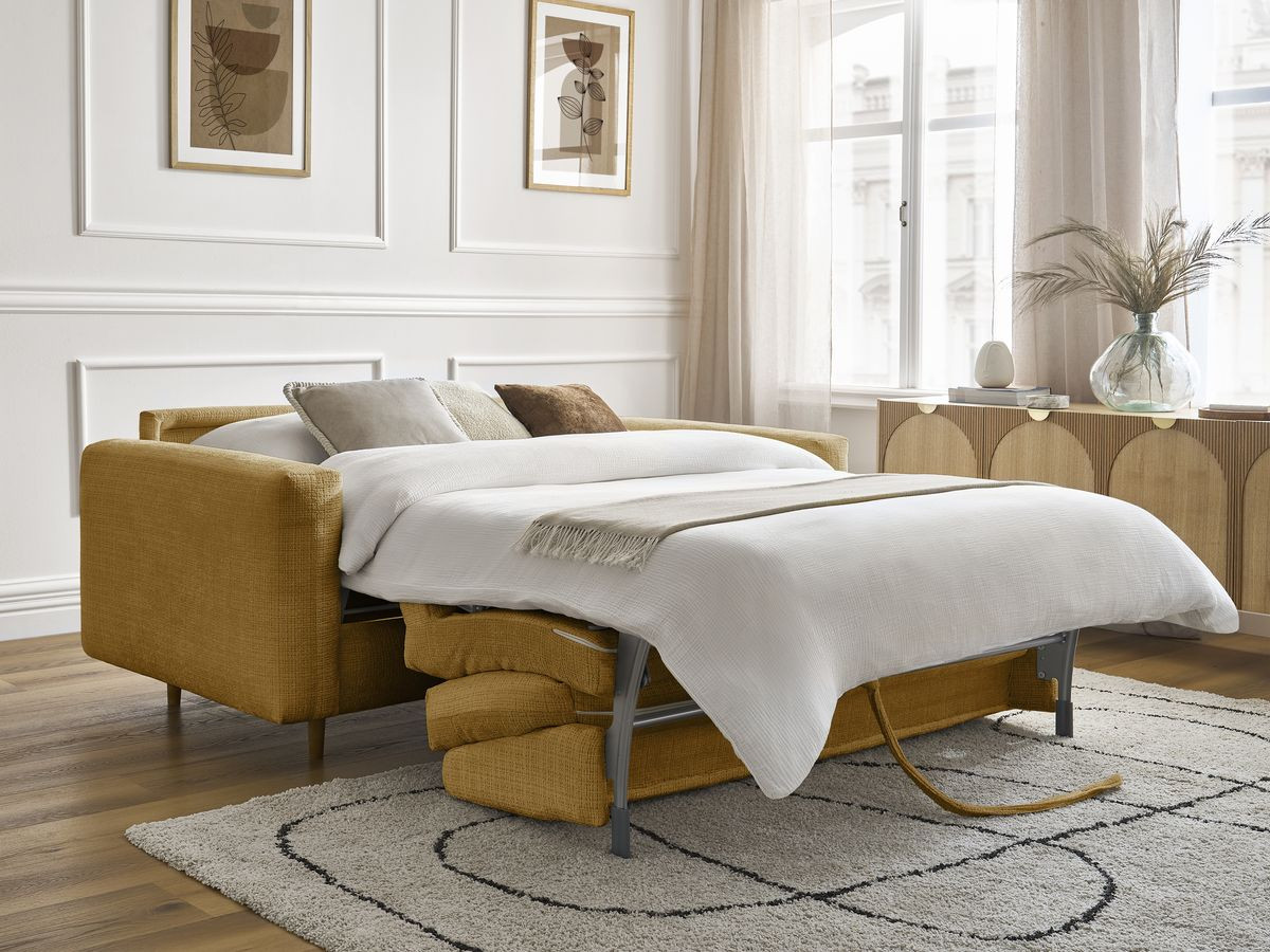 Bobochic Cocoone Schlafsofa 3-Sitzer Strukturstoff Gelb, Liegefläche 160 × 200 cm