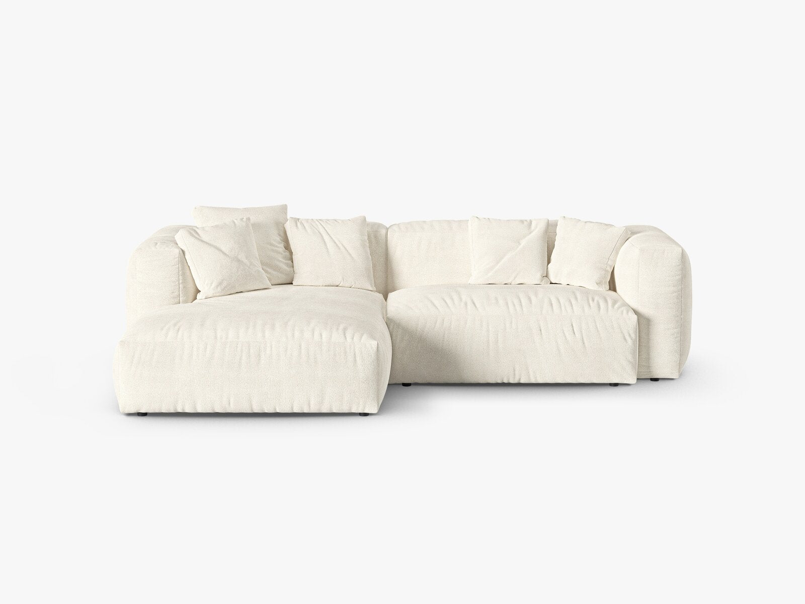 Micadoni Ecksofa Martina 2-Sitzer 90cm Sitztiefe Links Boucle Monet Elfenbein