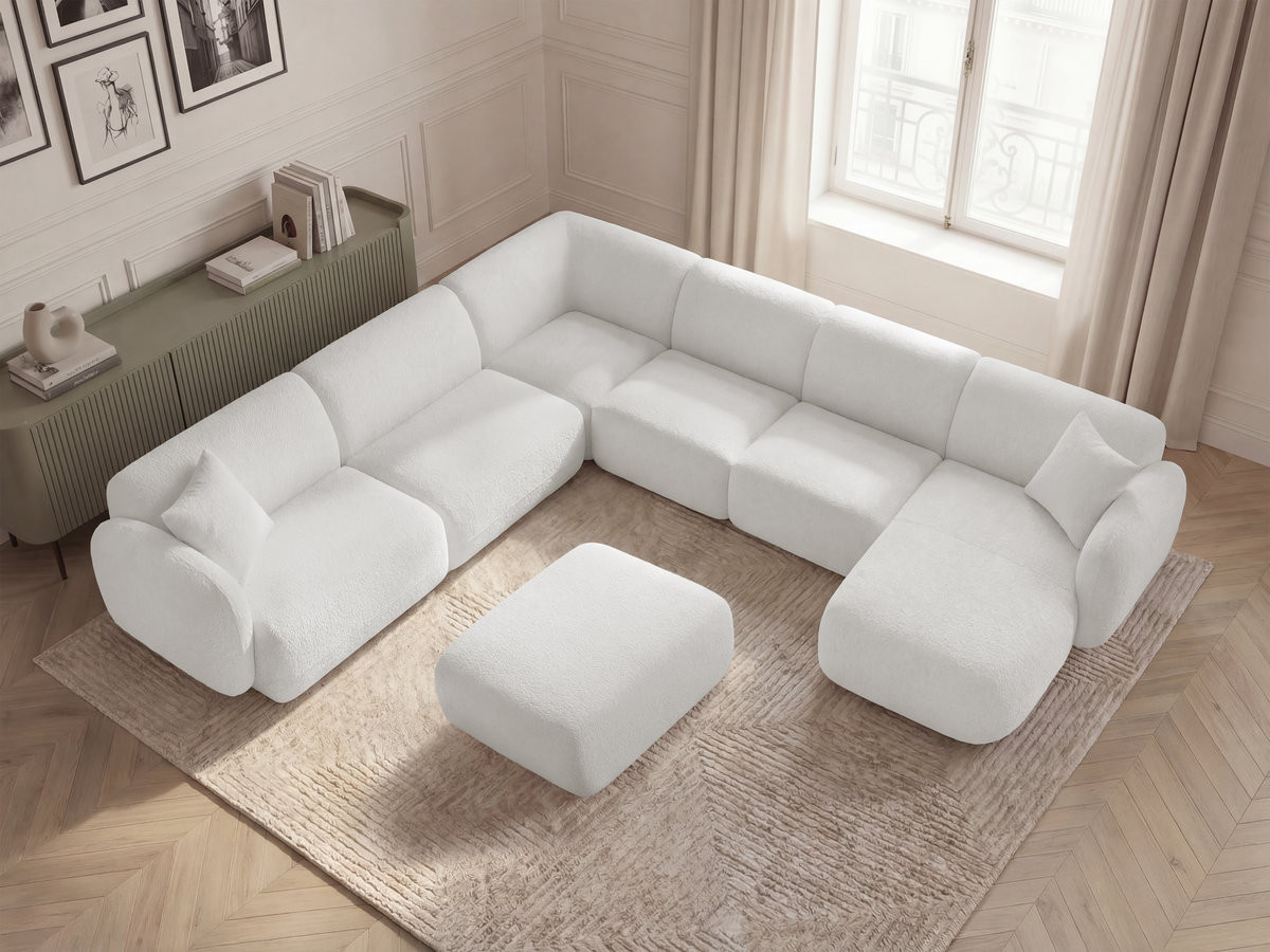 Bobochic Anda Wohnlandschaft mit Pouf 373 × 289 cm Chenille Weiß Ecke links