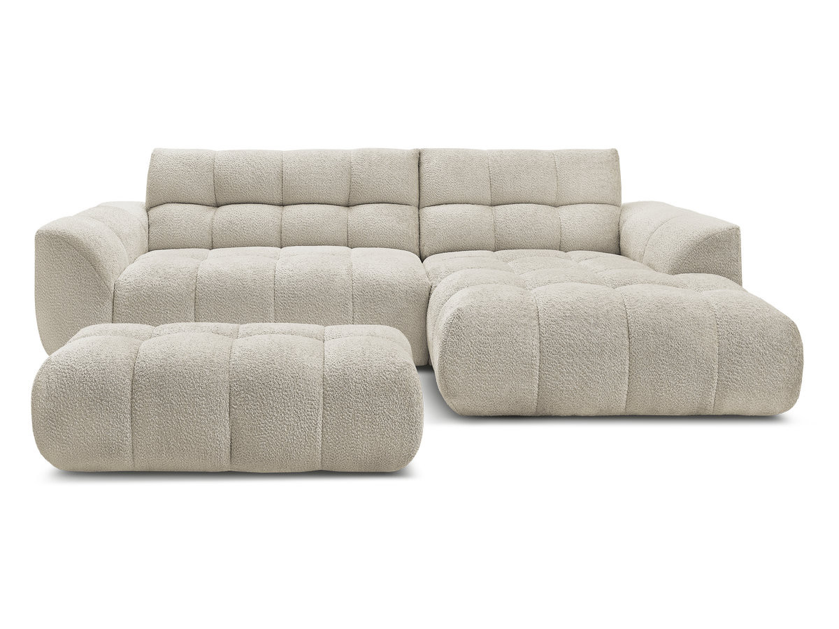 Bobochic Jaya Ecksofa mit Pouf Chenille Beige Ecke rechts