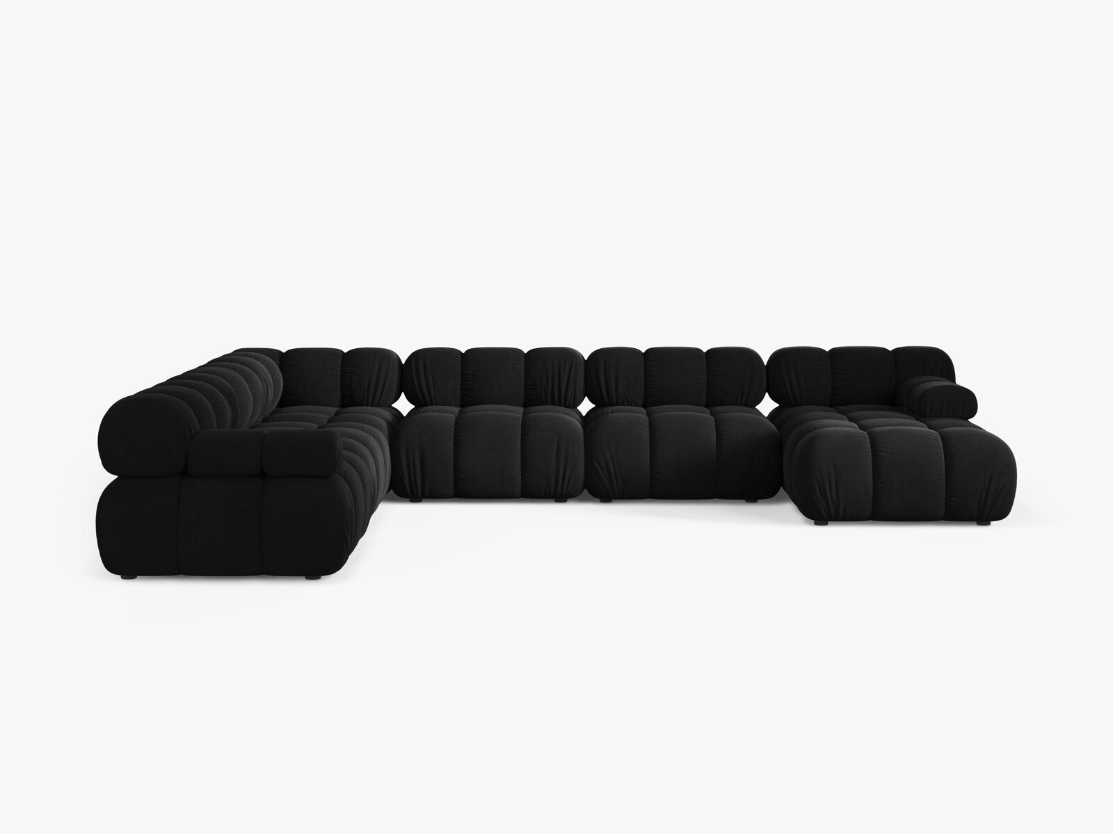 Micadoni Modulares Panorama Ecksofa Bellis 8-Sitzer Links Samt Bluvel Schwarz