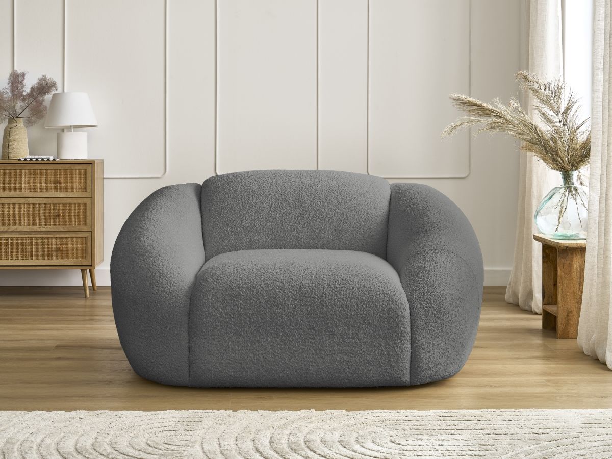 Bobochic Tina Sessel Bouclé-Stoff Dunkelgrau