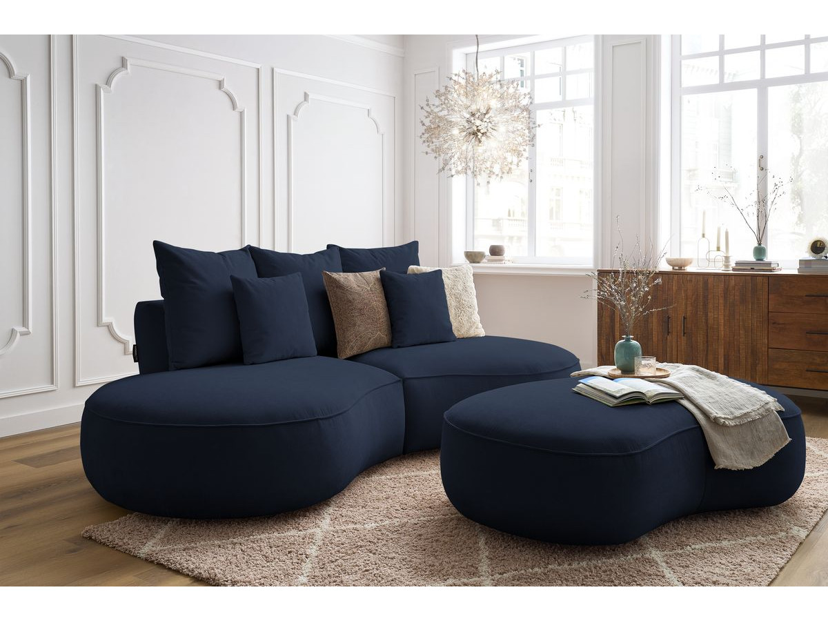 Bobochic Saint-germain Sofa 5-Sitzer mit Pouf Strukturstoff Dunkelblau