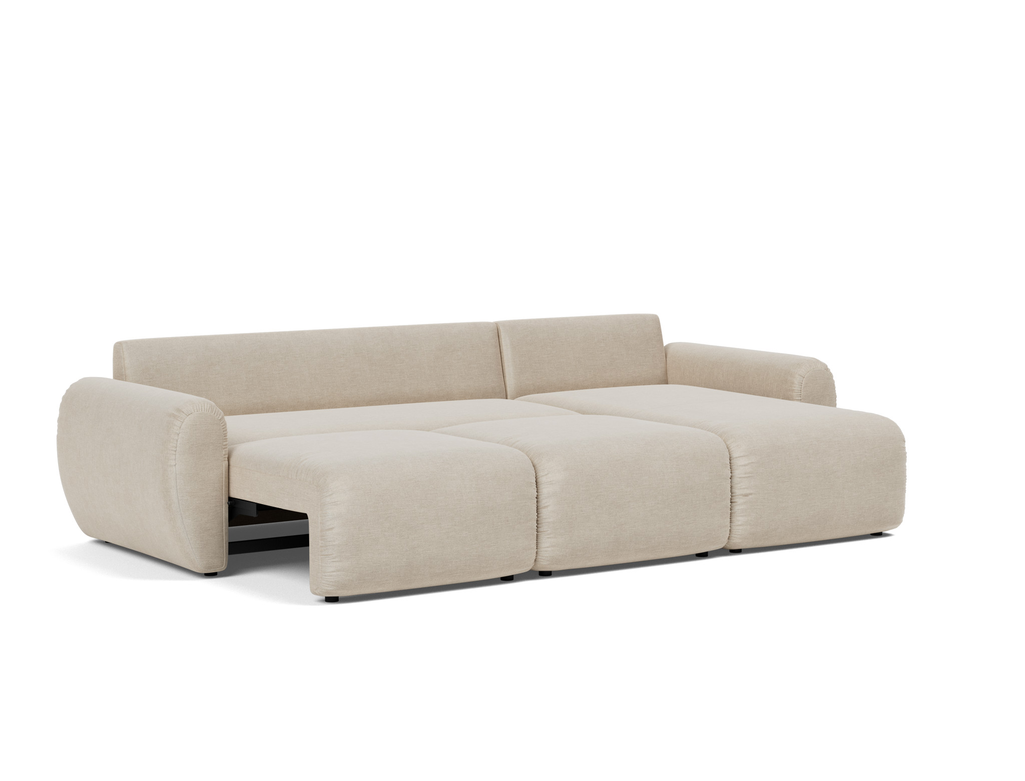Schlafsofa Norum mit Chaiselongue und Curve-Armlehnen Flachgewebe Phobos 586-Latte
