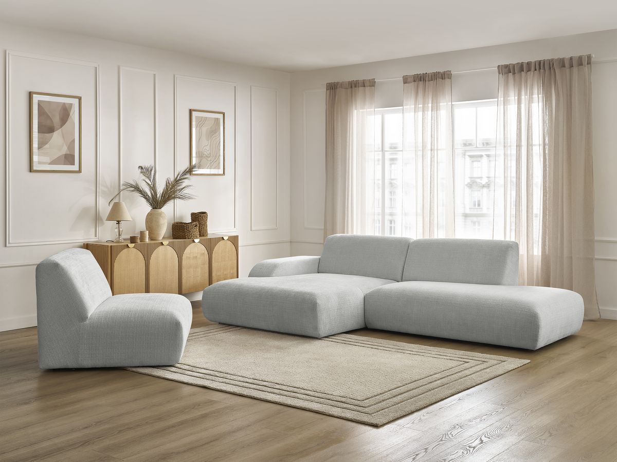 Bobochic Sirius Ecksofa 405 × 170 cm Strukturstoff Hellgrau Ecke links