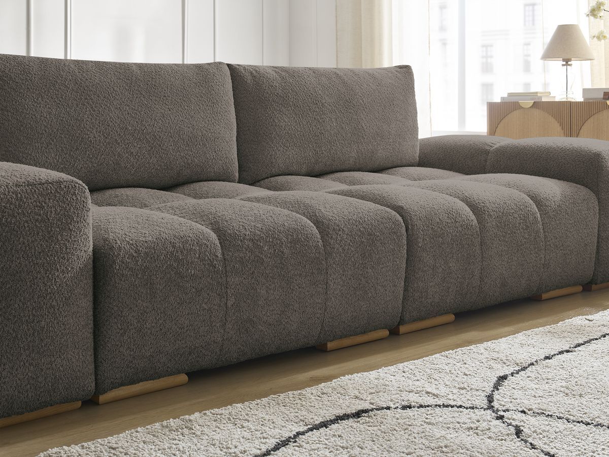 Bobochic Anakin Schlafsofa 3-Sitzer mit Bettkasten, 2 Kissen Bouclé-Stoff Braun