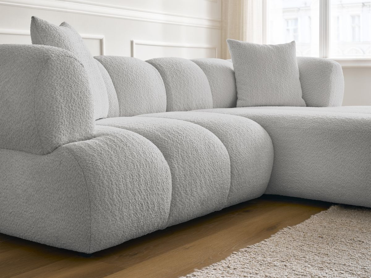 Bobochic Pamira Ecksofa Bouclé-Stoff Hellgrau Ecke rechts