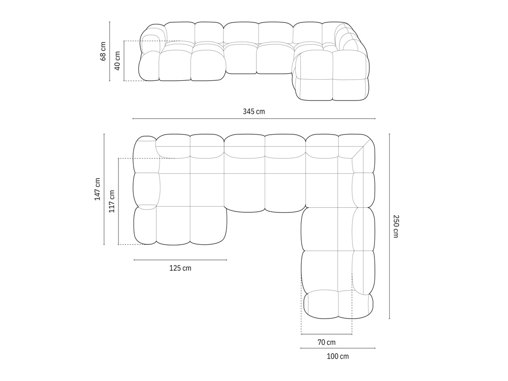 Cosmopolitan Design Panoramasofa Loretto 5-Sitzer Strukturierter Stoff Sorella Beige Rechts