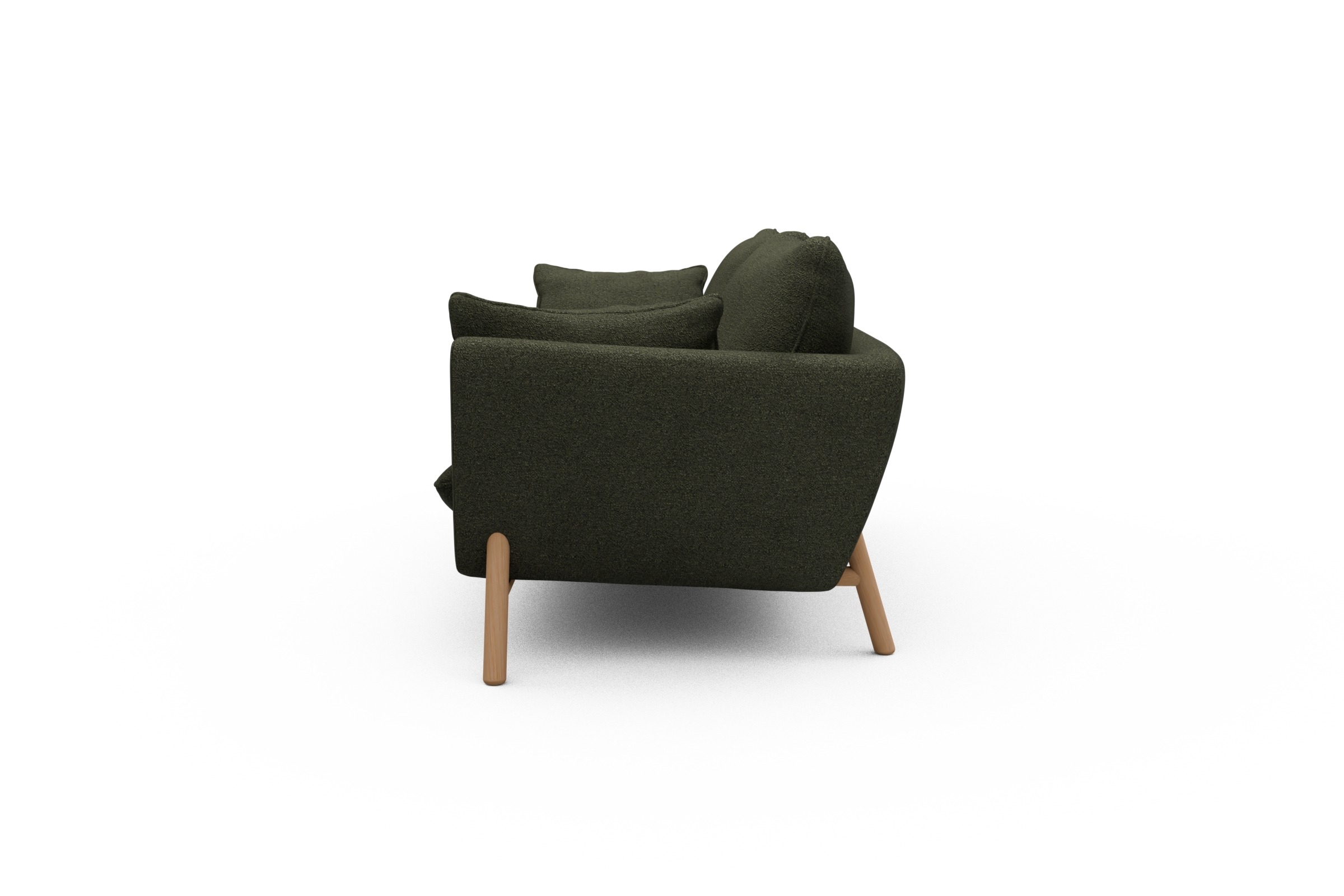 Sofa Emil 3-Sitzer Beinfarbe Eiche Natur Boucle-Forest-Green