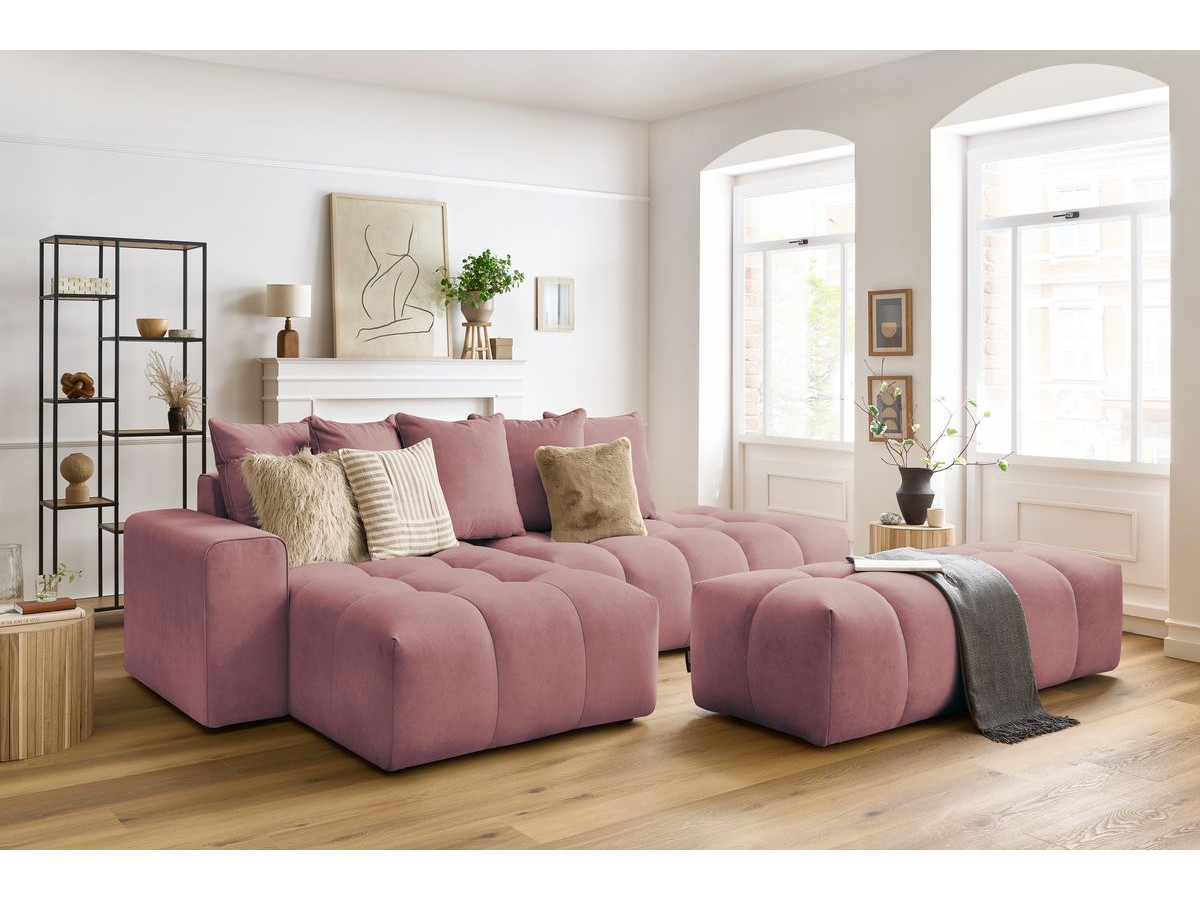 Bobochic Mont-blanc Ecksofa mit Pouf Samt Rosa Ecke links