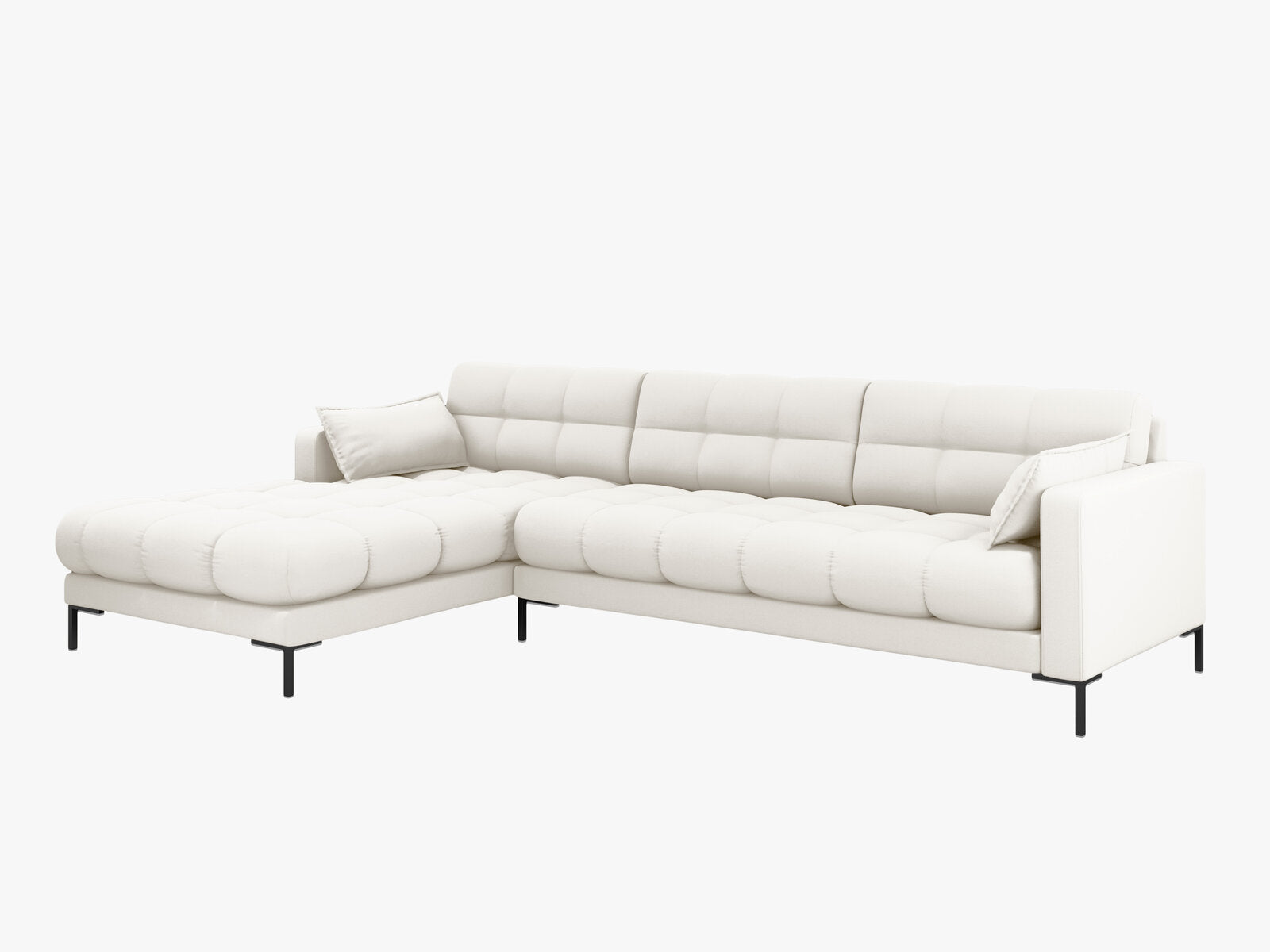 Micadoni Ecksofa Mamaia 5-Sitzer Links Strukturierter Stoff Neve Helles Beige schwarze Beine