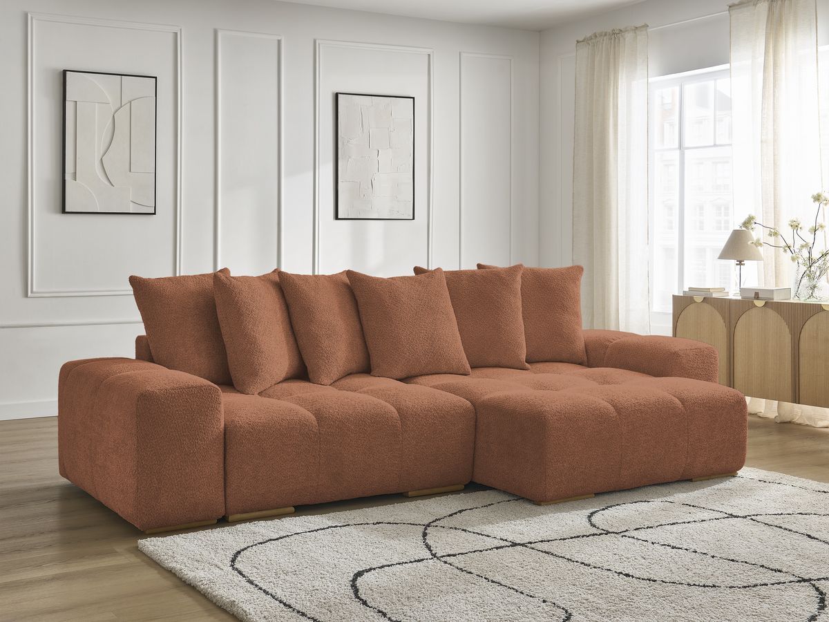 Bobochic Anakin Ecksofa, 6 Kissen Bouclé-Stoff Orange