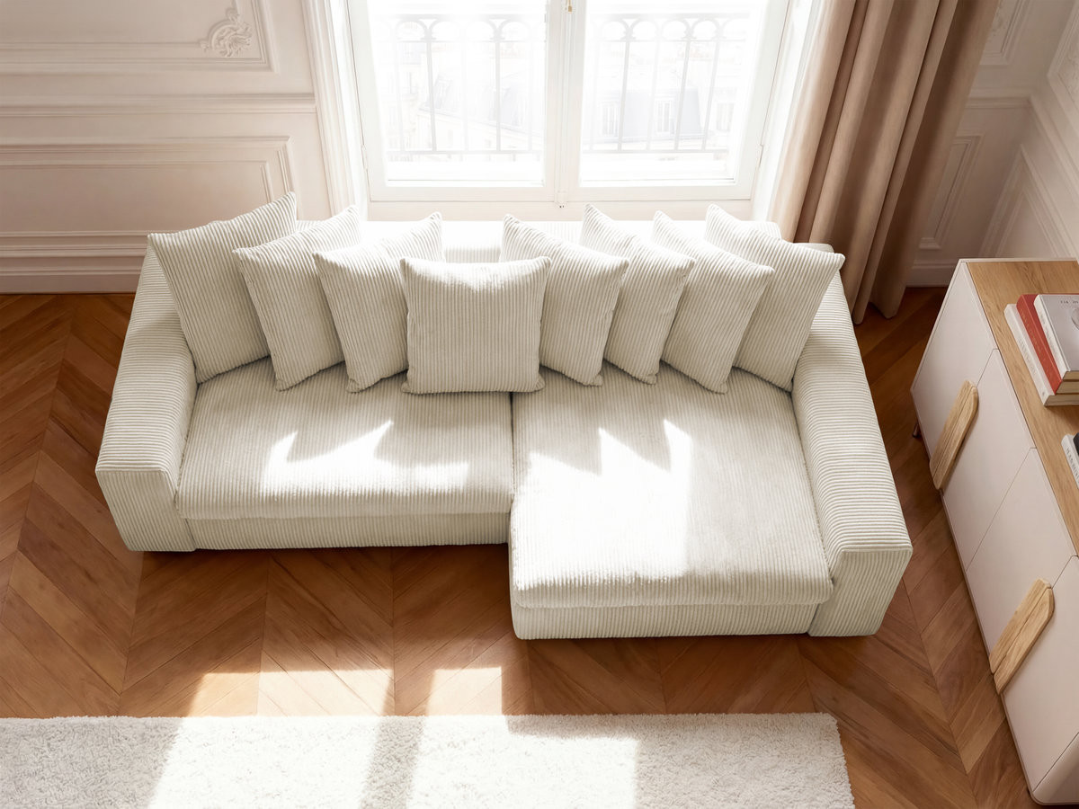 Bobochic Enore Ecksofa 330 × 157 cm Cordsamt Beige Ecke rechts