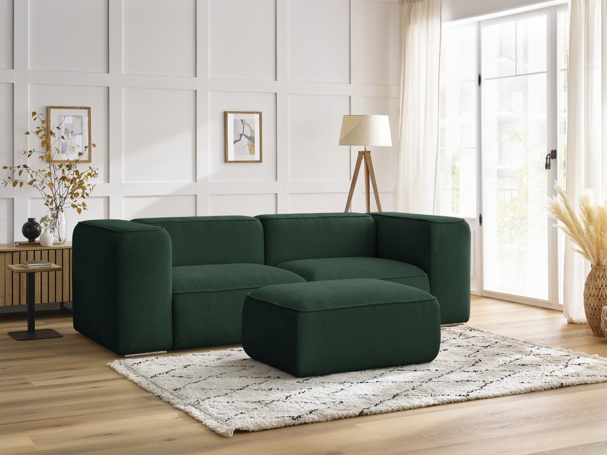 Bobochic Zephyr Sofa 3-Sitzer mit Pouf Strukturstoff Grün