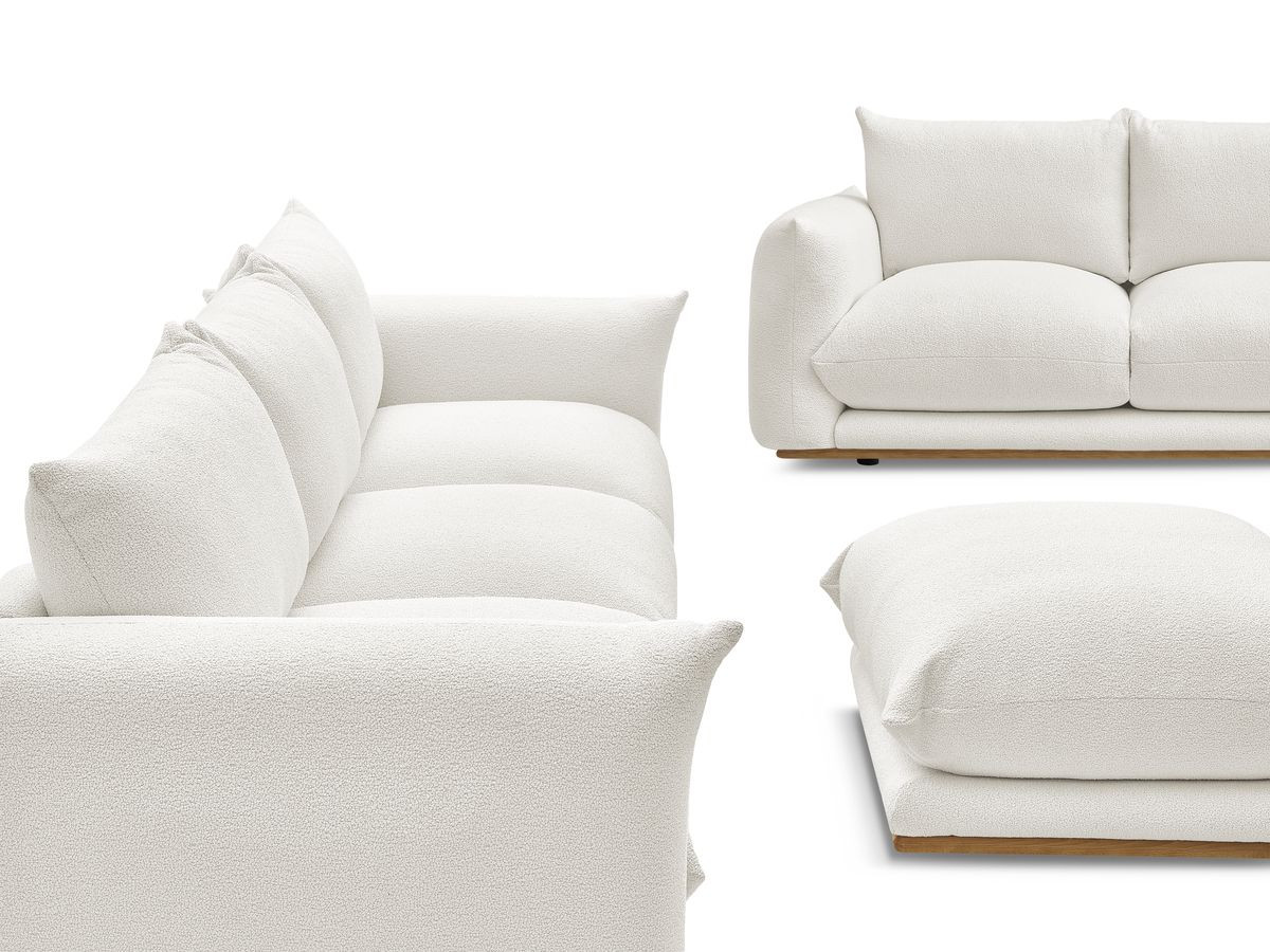 Bobochic Ernest Sofa 5-Sitzer mit Pouf Bouclé-Stoff Weiß