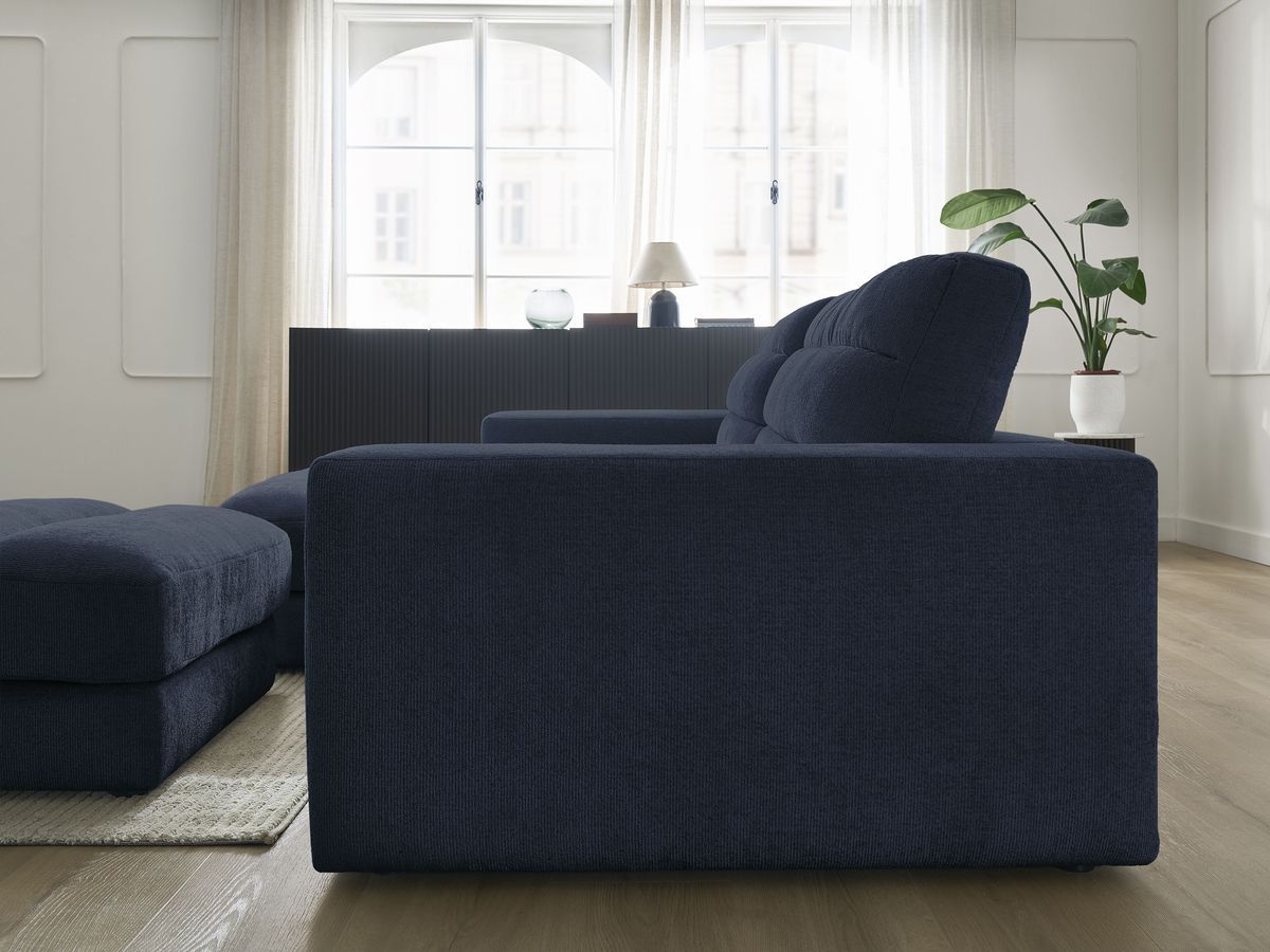 Bobochic Sierra Ecksofa mit Pouf Strukturstoff Dunkelblau Ecke links