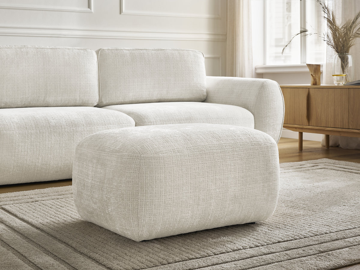 Bobochic Denise Schlafsofa 3-Sitzer mit Bettkasten und Pouf Strukturstoff Weiß