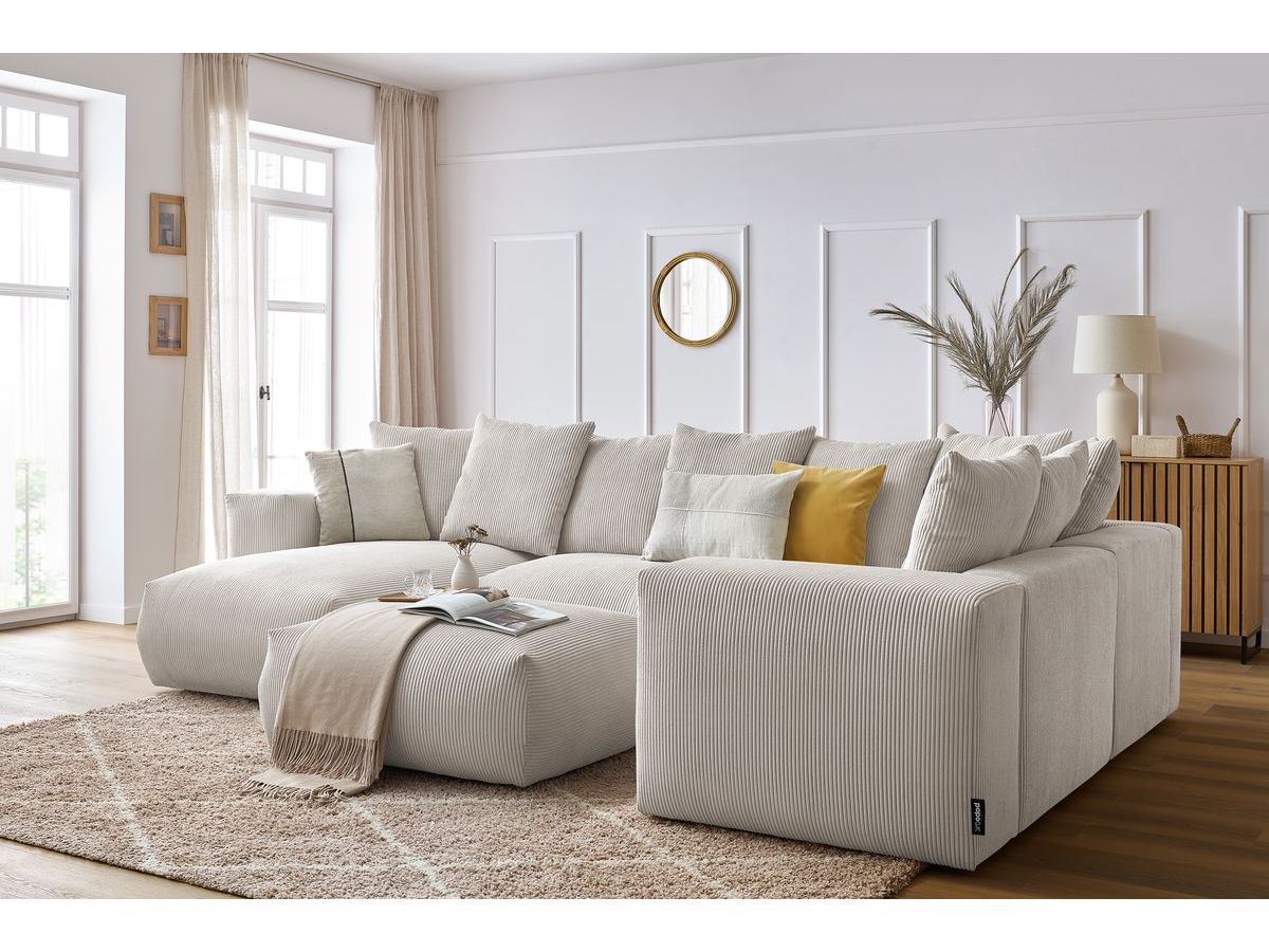 Bobochic Voltaire Wohnlandschaft mit Pouf 356 × 214 cm Cordsamt Beige Ecke links