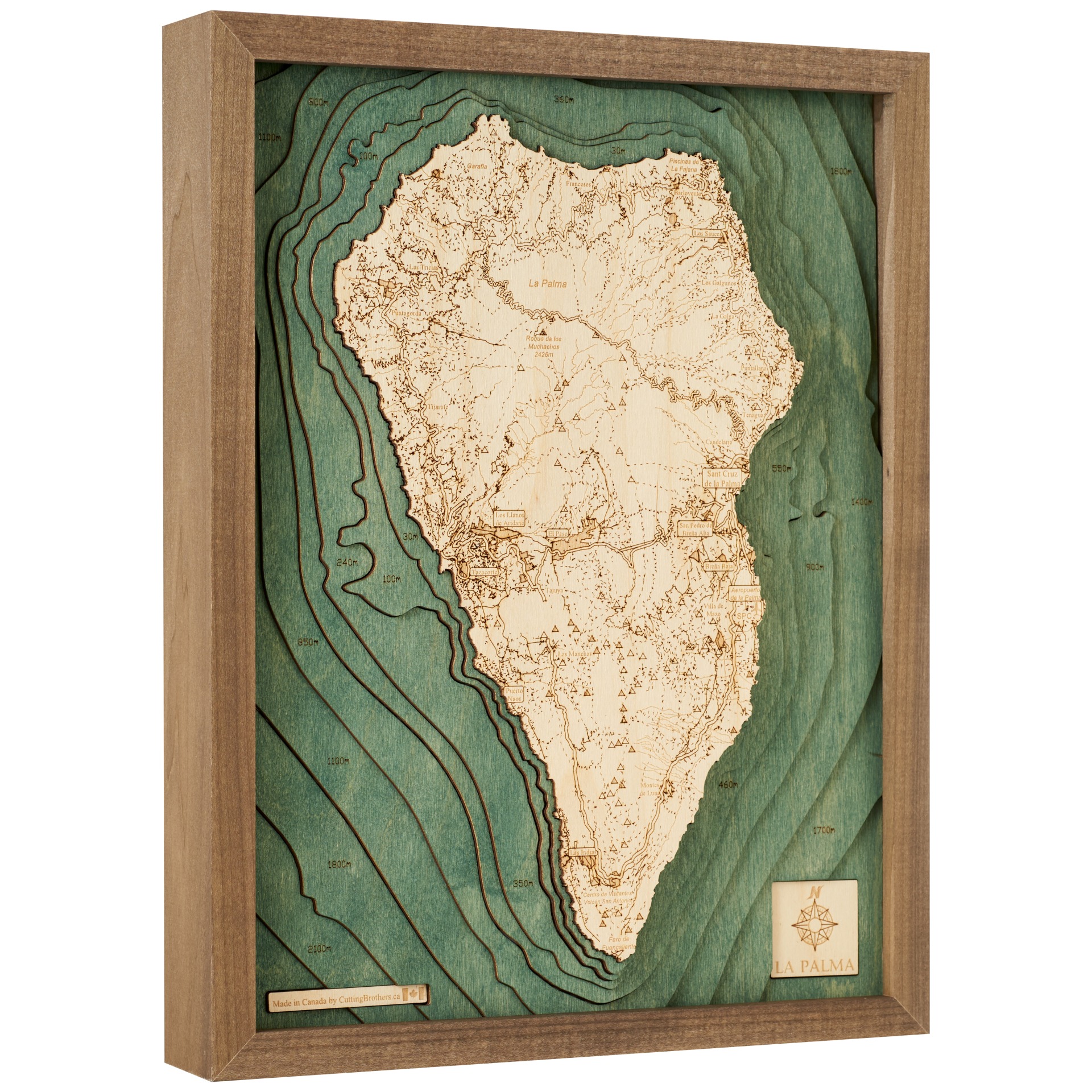Cutting Brothers 3D Holz-Wandkarte La Palma 35x35 cm