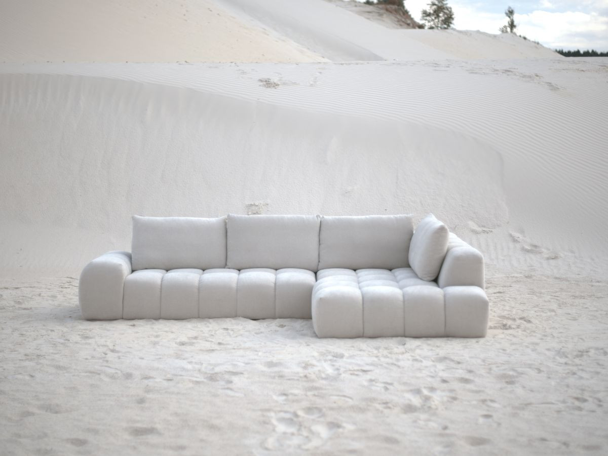 Bobochic Everest Ecksofa, 4 Kissen Strukturstoff Beige Ecke rechts