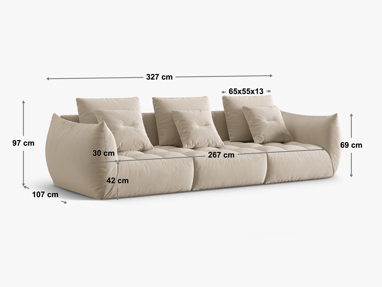 Micadoni Sofa Bloom 4-Sitzer Strukturierter Stoff Wind Kastanienbraun