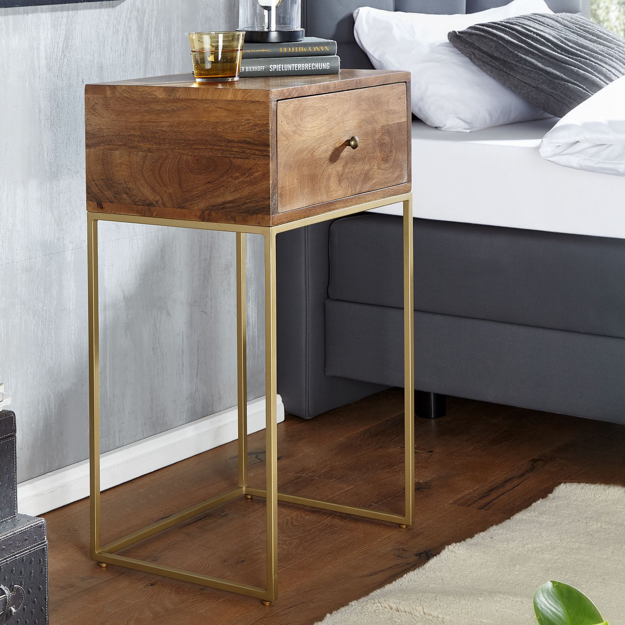 Nachttisch Tingvoll Massivholz Gold 40 × 35 × 75,5 cm