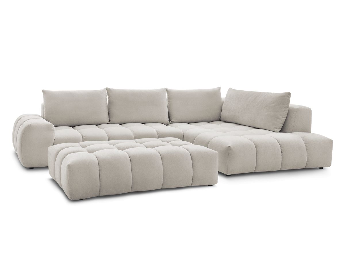 Bobochic Everest Ecksofa mit Schlaffunktion und Pouf, 4 Kissen Strukturstoff Beige Ecke rechts