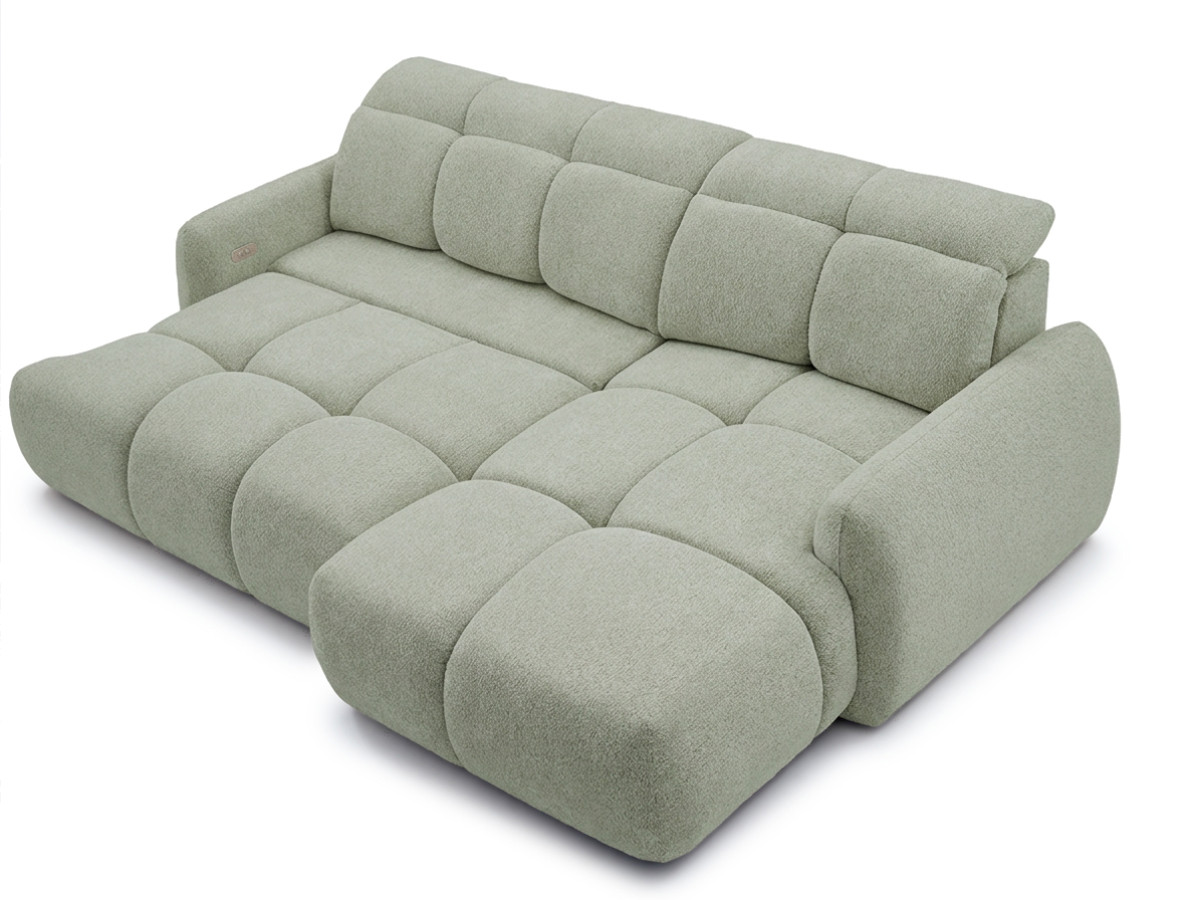 Bobochic Ruby Ecksofa mit Schlaffunktion und Bettkasten Chenille Grün Ecke rechts