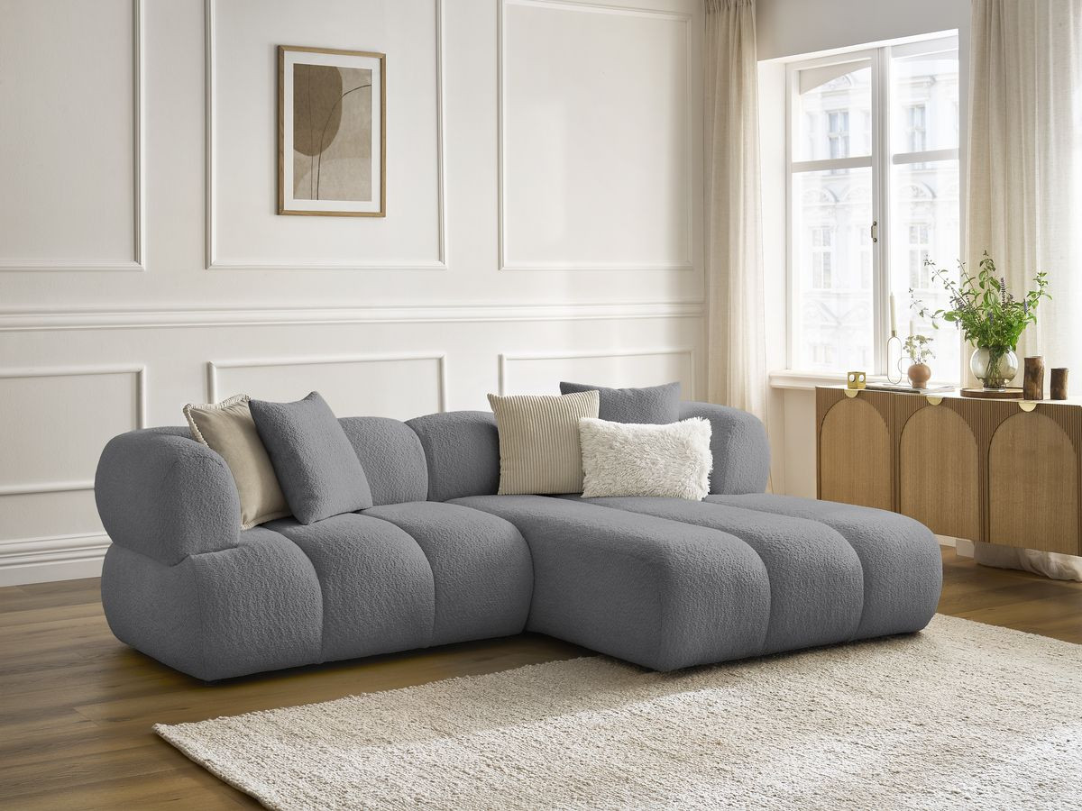 Bobochic Pamira Ecksofa Bouclé-Stoff Dunkelgrau Ecke rechts