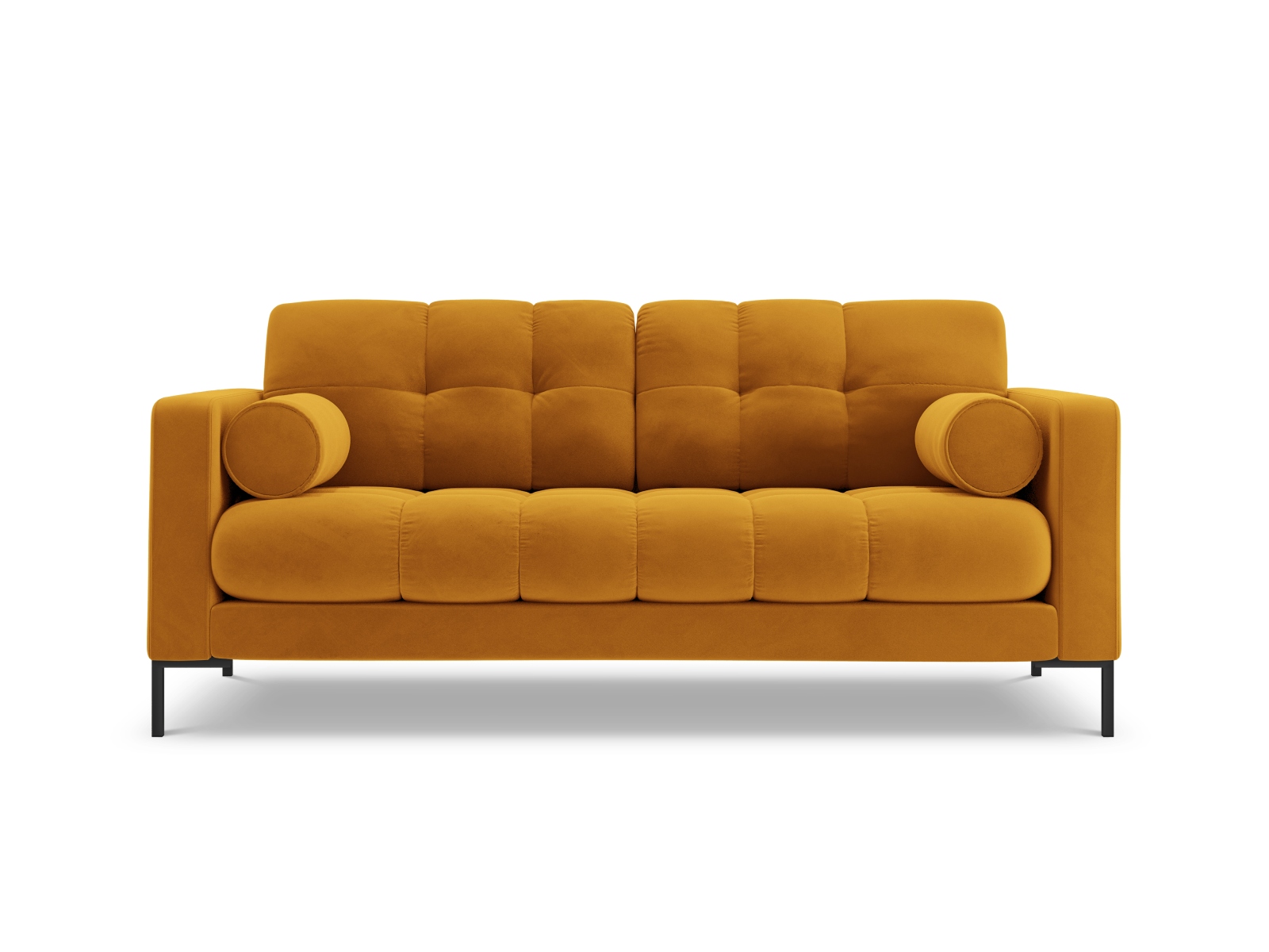 Cosmopolitan Design Sofa Bali 2-Sitzer Samt Bluvel Gelb Beine Schwarzes Metall