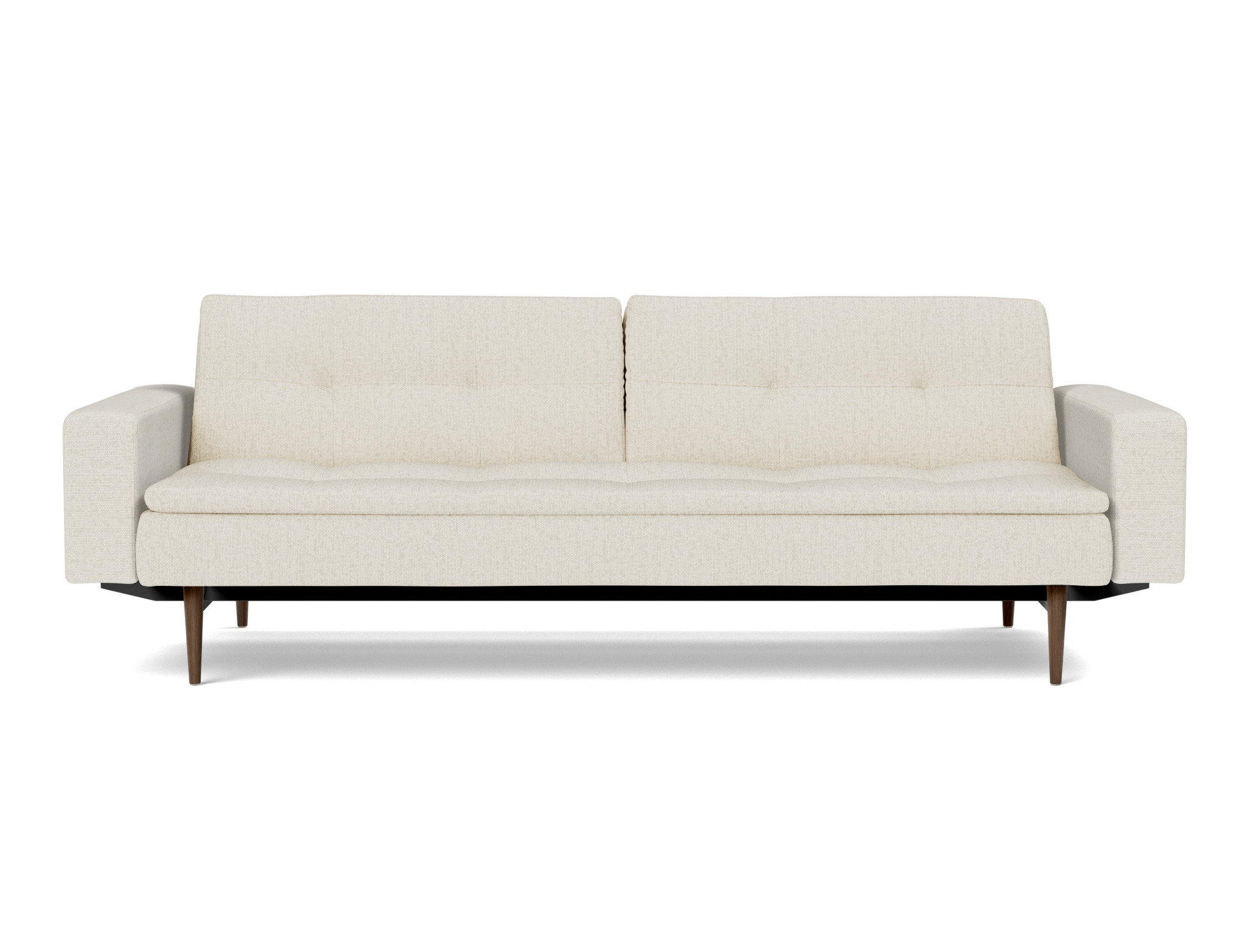 Schlafsofa Dublexo mit Armlehnen Boucle Skandi 531-Off-White Beine Styletto Eiche dunkel