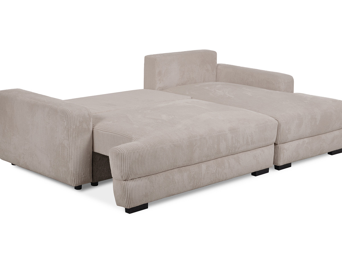 Bobochic Campi Ecksofa mit Schlaffunktion und Bettkasten Cordsamt Taupe Ecke rechts