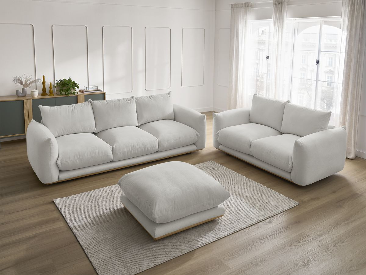 Bobochic Ernest Sofa 6-Sitzer mit Pouf Stoff Hellgrau