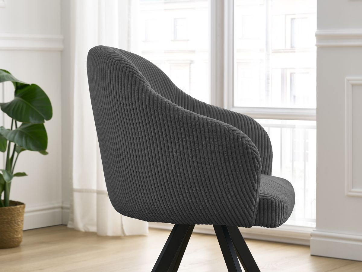 Bobochic Sophie Esszimmerstuhl 4er-Set mit Sternfuß Cordsamt Dunkelgrau